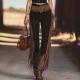 Tassel Casual Pants Solid-color Slim-fit Trousers