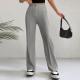 Womens Straight Flare Pants With High-Waisted Stitching Details