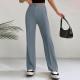 Womens Straight Flare Pants With High-Waisted Stitching Details