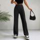 Womens Straight Flare Pants With High-Waisted Stitching Details