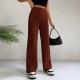 Womens Straight Flare Pants With High-Waisted Stitching Details
