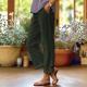 Cotton And Linen Loose Pure Color Elastic Waist Pocket Straight Casual Pants