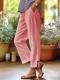 Cotton And Linen Loose Pure Color Elastic Waist Pocket Straight Casual Pants