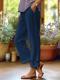 Cotton And Linen Loose Pure Color Elastic Waist Pocket Straight Casual Pants