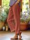 Cotton And Linen Loose Pure Color Elastic Waist Pocket Straight Casual Pants
