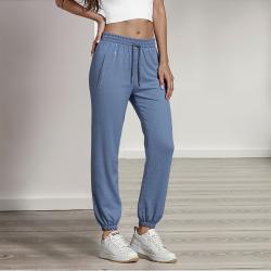 Womens Casual Solid-Colored Ice Silk Sports Trousers