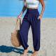 Womens Solid-Color Loose Beach Casual Ankle-Tied Pants
