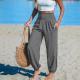 Womens Solid-Color Loose Beach Casual Ankle-Tied Pants