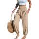 Womens Solid-Color Loose Beach Casual Ankle-Tied Pants