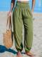 Womens Solid-Color Loose Beach Casual Ankle-Tied Pants