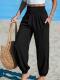 Womens Solid-Color Loose Beach Casual Ankle-Tied Pants