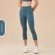 Womens Solid-Colored High-Waist Cropped Sports Fitness Pants