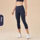 Womens Solid-Colored High-Waist Cropped Sports Fitness Pants