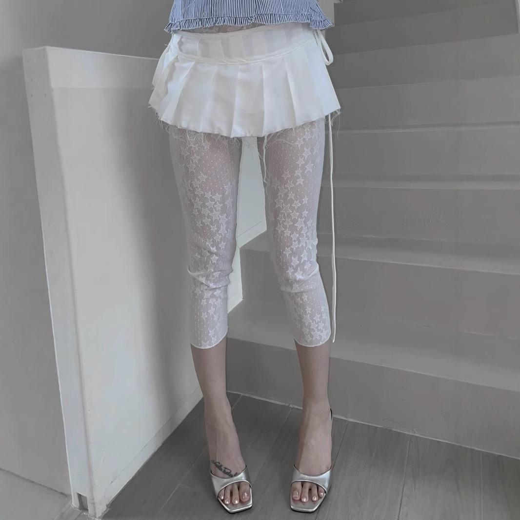 Womens Retro Pentagram Jacquard Lace Stretch Leggings