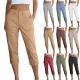 Womens Solid-Color Summer High-Waisted Casual Pants With Patch Pockets
