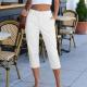 Womens Solid-Color Summer High-Waisted Casual Pants With Patch Pockets