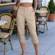 Womens Solid-Color Summer High-Waisted Casual Pants With Patch Pockets