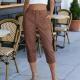 Womens Solid-Color Summer High-Waisted Casual Pants With Patch Pockets