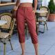 Womens Solid-Color Summer High-Waisted Casual Pants With Patch Pockets