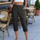 Womens Solid-Color Summer High-Waisted Casual Pants With Patch Pockets