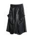 Pleated Faux Sheepskin PU Wide-leg Capri Pants