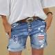 Figure-flattering Slimming Ripped Patchwork-print Stretch Denim Shorts