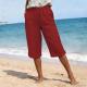 Womens Summer High-waisted Elastic Straight-leg Casual Pants