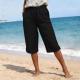 Womens Summer High-waisted Elastic Straight-leg Casual Pants