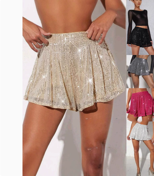 New American Style Sequined Shorts Women Fashion Black Casual Hot Girl Versatile Short Pants