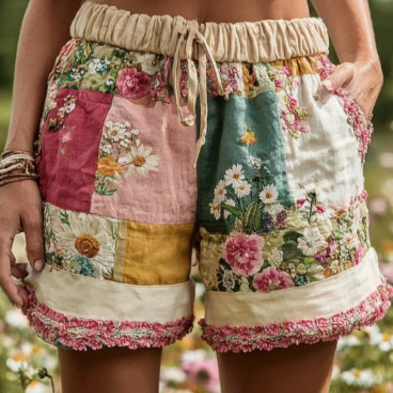 Retro Floral Print Casual Womens Shorts