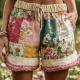 Retro Floral Print Casual Womens Shorts
