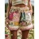 Retro Floral Print Casual Womens Shorts