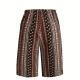 Retro-print Elastic-waist Loose Casual Capri Pants