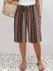 Retro-print Elastic-waist Loose Casual Capri Pants