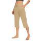 Womens Solid-Color V-Neck Yoga Capri Pants With Pockets