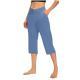 Womens Solid-Color V-Neck Yoga Capri Pants With Pockets