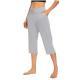 Womens Solid-Color V-Neck Yoga Capri Pants With Pockets