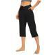 Womens Solid-Color V-Neck Yoga Capri Pants With Pockets