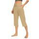 Womens Solid-Color V-Neck Yoga Capri Pants With Pockets