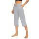 Womens Solid-Color V-Neck Yoga Capri Pants With Pockets
