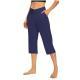 Womens Solid-Color V-Neck Yoga Capri Pants With Pockets