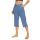 Womens Solid-Color V-Neck Yoga Capri Pants With Pockets