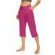 Womens Solid-Color V-Neck Yoga Capri Pants With Pockets