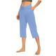 Womens Solid-Color V-Neck Yoga Capri Pants With Pockets