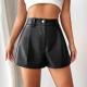 European And American-style Sexy Solid-color Leather Patchwork High-waist Slim-fit Straight-leg Leather Pants
