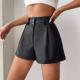 European And American-style Sexy Solid-color Leather Patchwork High-waist Slim-fit Straight-leg Leather Pants
