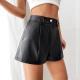European And American-style Sexy Solid-color Leather Patchwork High-waist Slim-fit Straight-leg Leather Pants