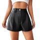 European And American-style Sexy Solid-color Leather Patchwork High-waist Slim-fit Straight-leg Leather Pants