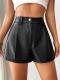 European And American-style Sexy Solid-color Leather Patchwork High-waist Slim-fit Straight-leg Leather Pants