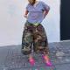 Fashionable Casual Camouflage Workwear-style Loose Wide-leg Pants